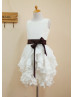 Ivory Taffeta Ruffles Knee Length Flower Girl Dress